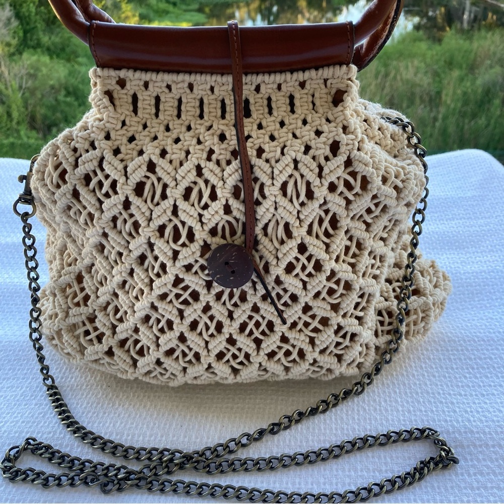 Patricia Nash Cream and Brown Crochet Tote - Picture 4 of 17